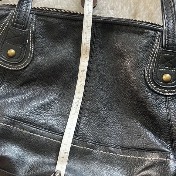 The Sak Leather Tote Satchel Bag 18” Large Brown Pebbled Cow Hide Gold Hardware - Picture 12 of 14